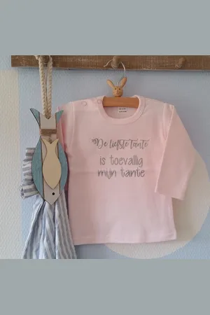 Merkloos Shirtje baby lange mouw meisje tekst tante de liefste tante is toevallig mijn tante | lange mouw T-Shirt | zilver | maat 56 | leukste kleding babykleding cadeau verjaardag