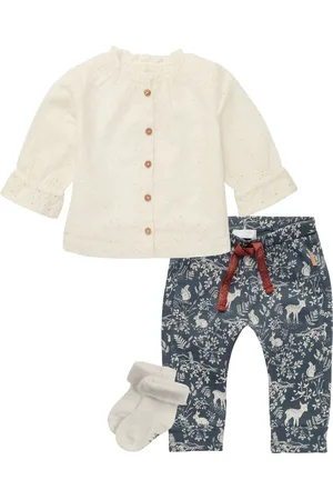 Noppies Kledingset - Meisjes - 3 delig - Broek San Carlos Dark Slate - Blouse Viera Butter Cream - 1 paar sokjes