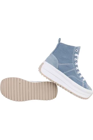 Merkloos Dilena fashion Sneakers platform hoge zool denim spijker canvas light blue