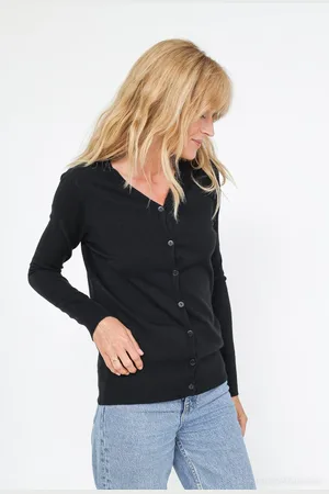 Merkloos Dames vest Astrid effen kort model met 6 knopen lange mouwen