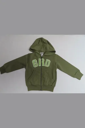 Merkloos Gilet - jongens - Lichte sweat - Met rits en kap - 4 jaar 104