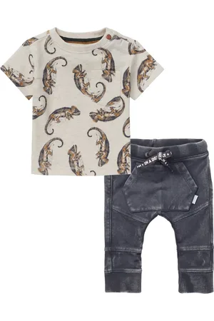 Noppies Kledingset - 2delig - Broek Antraciet - Shirt Oatmeal met gekko