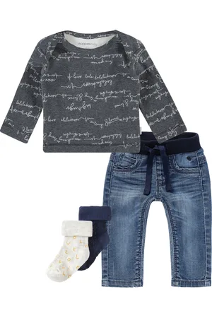 Noppies Set(4delig) Jeans met grijs shirt en 2 paar sokjes ecru navy