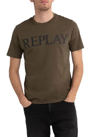 Replay T-shirt effen katoen normale fit ronde hals met opdruk