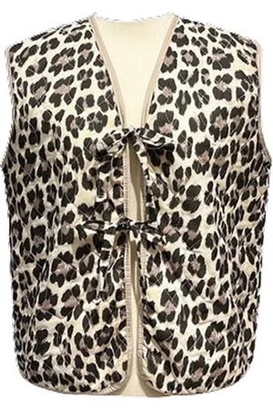 Merkloos Dames Gilet cotton katoen geknoopt strikl knotted luipaard panter print