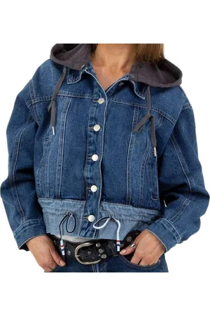 Merkloos Dilena fashion denim-spijker-jeans jacket casuel-kapuchon-zakken
