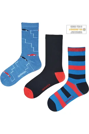 Merkloos 3 paar Jongenssokken in Blauw, Zwart en Blauw met auto