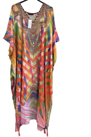 Merkloos Kaftan half transparant kaftan grote maten met steentjes 34/L 128/105cm One size 42-54