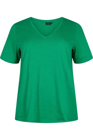 Zizzi MBREA, S/S, STRAIGHT TEE Dames T-shirt - Green