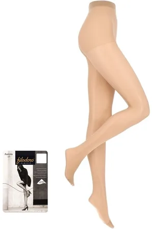 Filodoro Extra fijne sterke panty in lycra 15 DEN Zonnebankkleur Cognac met kruisje