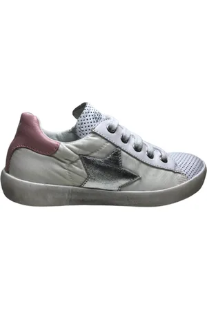 Naturino Mt 33 veter/rits zilveren ster lederen/nylon sneakers Annie Wit Roze