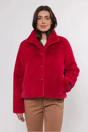 Rino & Pelle Single Breasted Fake Fur Jacket - Vie.7002411 - 10685 red berry