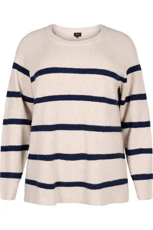 Zizzi MSUNNY, L/S, STRIPE PULLOVER Dames Blouse - Dark Blue