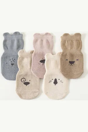 Merkloos 5 paar Baby anti-slip sokken van Il Bambini - diertjes - 11 cm zool - 0-6 maanden
