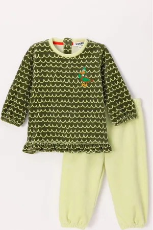 Woody Meisjes-Dames Pyjama groene golfjes - maat 068/6M