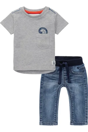 Noppies Kledingset - 2delig - Broek Jeans - shirt grijs met print