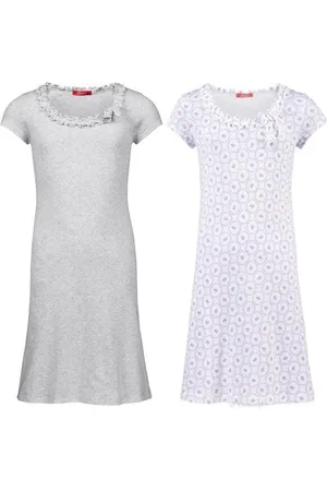 Hanssop Exclusief Luxueus Kinder nachtkleding ; een Luxe mooi zacht grijs Girly Nachthemd én een roosjes nachthemd van met verfijnde rand details en luxe hals verwerking, Meisjes nachthemd, zacht grijs en katoenen roosjes print, maat 116
