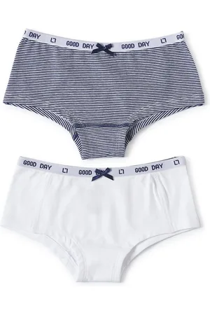 Little Label Hipster 2-pack - small blue stripe & white - maat: 92 - bio-katoen