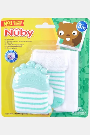 NÛBY Nuby Bijtsokje Junior 17 Cm Siliconen/textiel Turqoise 3-delig