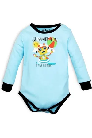 Merkloos Nini- romper met lange mouwen - SUMMER ROBOTS - biologisch katoen 86