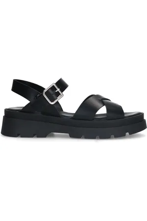 Manfield Dames - Zwarte leren sandalen