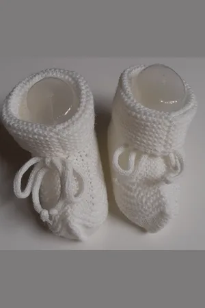 Mac Gebreide Basis Slofjes | Unisex | Creme / Crudo | Newborn | Strikveter |PA42