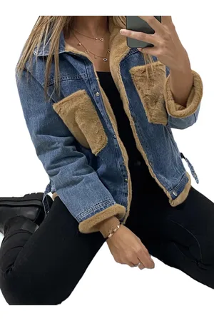 Merkloos Dilena fashion spijker jack faux fur blue camel