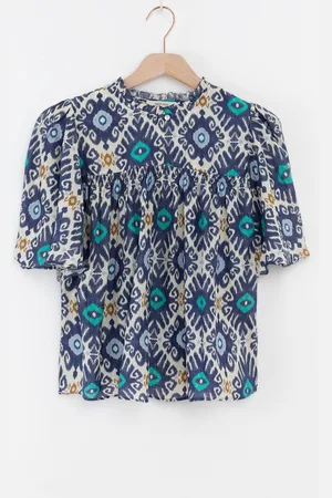 Sissy-Boy Blauwe A-lijn blouse met print