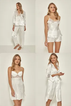 Merkloos Women 6 Pack Bride Wedding Satin Lingerie Set-Dames 6 stuk Satijnen Pyjama Set-S