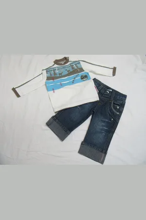 Dirkje Jongens , kledingset , t-shirt lange mouw , creme, 74 - 9 maand