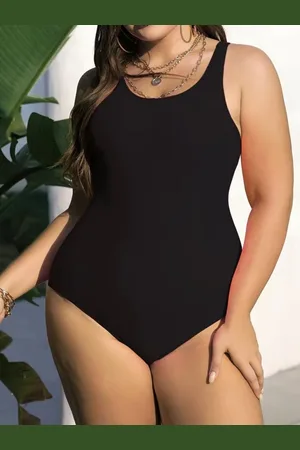 Merkloos Badpak- Plus Size Criss Cross Zwempak- Elegant Lichte Stretch Badmode& Bikini Zwemkleding Badkleding Strandkleding 025- Zwart