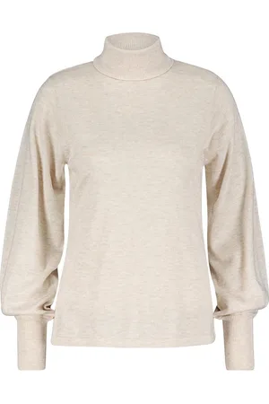 Red Button Trui Sweet Roll Neck Puff Sleeve Srb4067 87 Stone Dames
