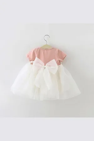 Merkloos Baby feestjurk - Zomer- Wit – Rose - Princes jurk –