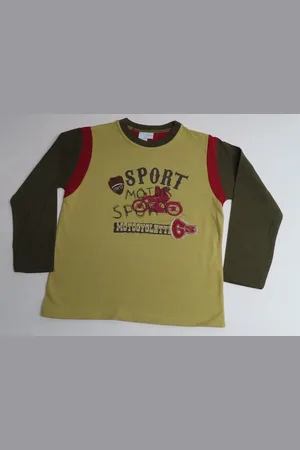 Merkloos T shirt met lange mouwen - Jongens - Oker - Motorsport- 6 jaar 116