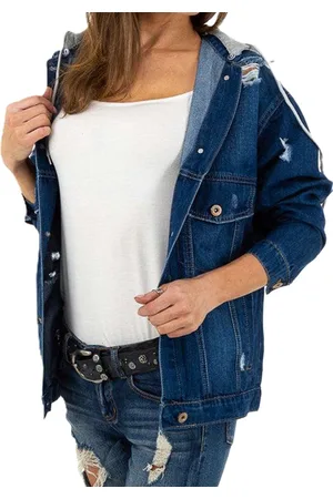 Merkloos Dilena fashion spijker jack capuchon denim dames