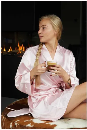 Merkloos Badjas kimono satijn dames -100% polyester satijn – kamerjas - One size (36-42)