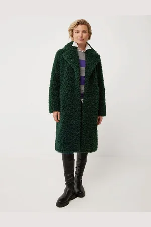 Mexx Faux Fur Coat With Belt Dark Green