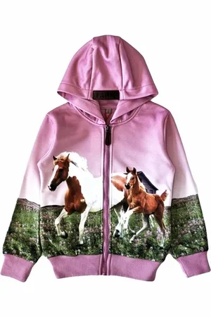 Merkloos Kinder vest, hoodie, met paarden print, , maat 110/116, horses, kind, ZEER MOOI