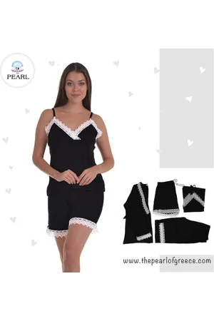 Merkloos Dames Katoen Pyjama | 4-delige set | Katoen nachtkleding | Katoen nachthemd | Elegant Katoen Ochtendjas | Cadeau voor dames | kleur: | maat: S