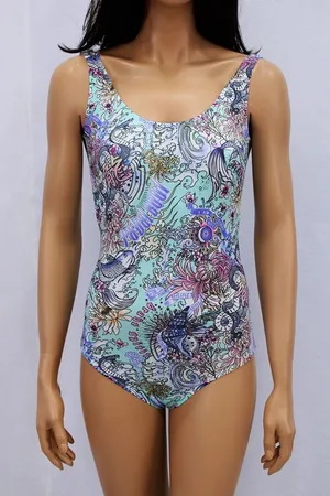 Merkloos Badpak dames- Bloemen print Zwempak dames- Badkleding Strandkleding Zwemkleding Badmode Bikini 416-