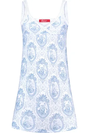 Hanssop Exclusief Luxueus Kinder ondergoed, Luxe mooi zacht blauwe Girly Nachthemd / Slipdress van met fashionable elastische rand details en in een luxe exclusieve Blauwe Toile design, Meisjes Nachthemd, zacht blauwe toile print, maat 128