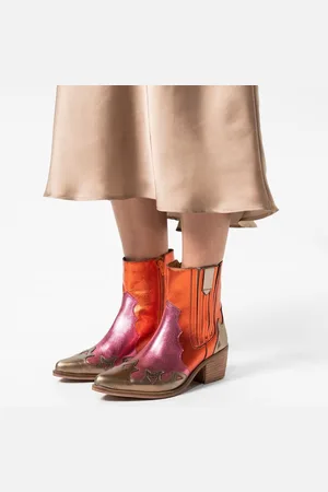 Manfield Dames - Rode metallic leren cowboy laarzen