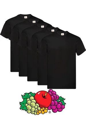 Fruit Of The Loom 5 pack Zwarte shirts ronde hals maat 4XL Original