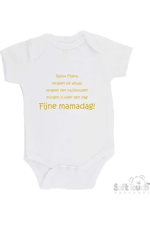 Merkloos 100% katoenen Romper "Relax Mama Vergeet de afwas Vergeet het huishouden Morgen is weer een dag FIJNE MAMADAG!" Moederdag Meisjes Katoen Wit/goud (shiny)
