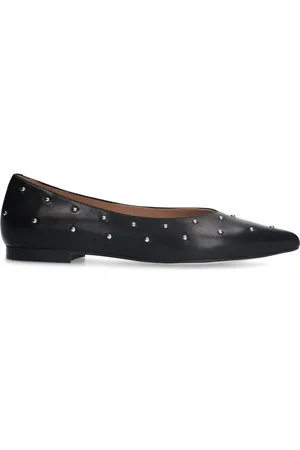 Manfield Dames - Zwarte leren ballerina