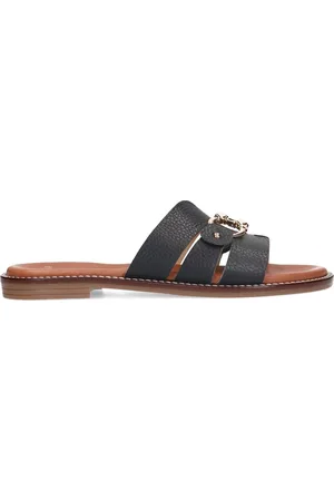 Manfield Dames - Zwarte leren slippers