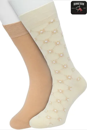 Bonnie Doon Heren Sokken set Licht Bruin maat 40/46- 2 paar - Effen - Diamant Ruit - Print - Gladde Naden - Brede Boord - Uitstekend Draagcomfort - 2-pack - Multipack - Effen - Little Diamonds - Beige - Zand - - OL2225052.342