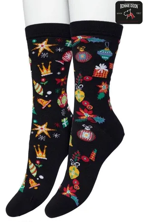 Bonnie Doon Dames Kerstsokken set 2 paar Zwart maat 39/42 - Perfect Kerst Cadeau - Giftset - Kerstcadeau - Kerst Sokken - Multipack - 2-Pack - Cadeau - Kerstmis - Kerstcadeau - Comfortabel - Christmas Spirit - - OL21151415.101