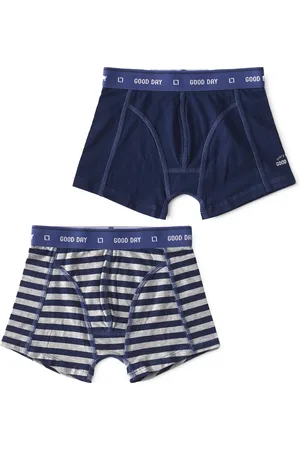 Little Label Boxershorts 2-pack - uni dark blue & big blue stripe 4Y - maat: 98/104 - bio-katoen