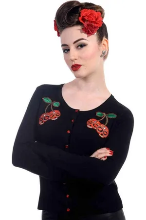 Banned Retro BLACK CHERRY SKULLS Cardigan - L